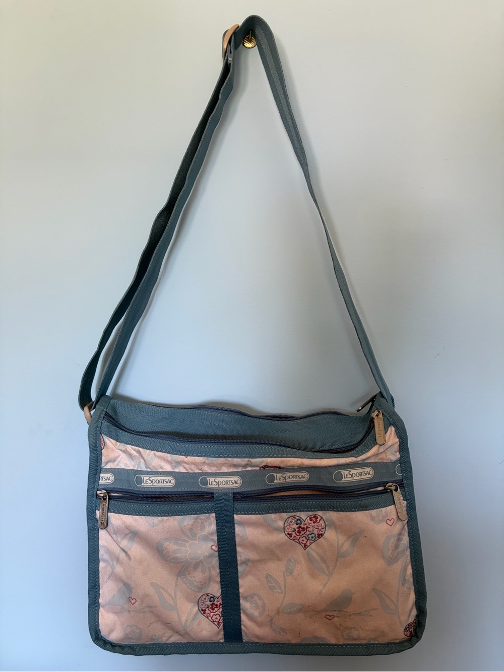 Lesportsac Pink Floral Tote with Gray Trim